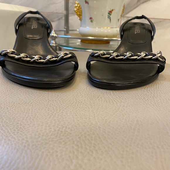 CHANEL Slingback Sandals 41 EU Black Chain Detail - Picture 2 of 8